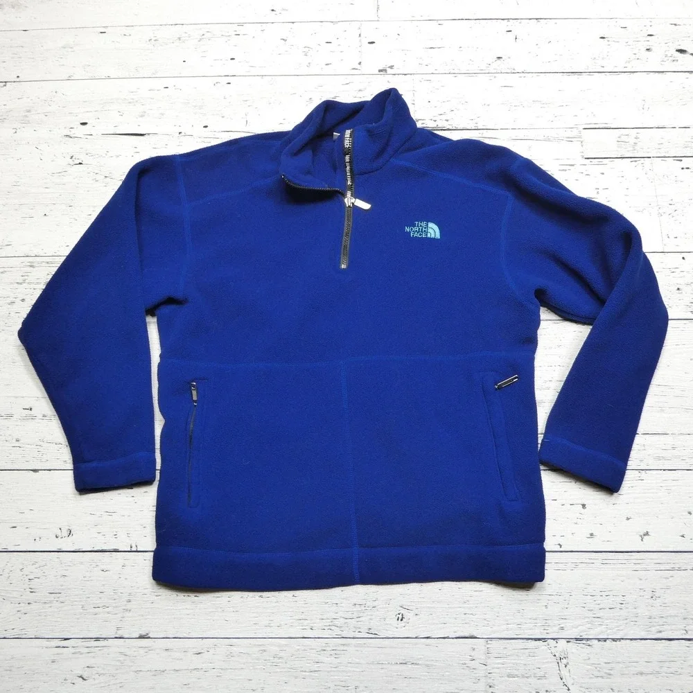 VINTAGE The North Face Fleece Pullover Mens Medium Blue Quarter Zip Made USA 90s